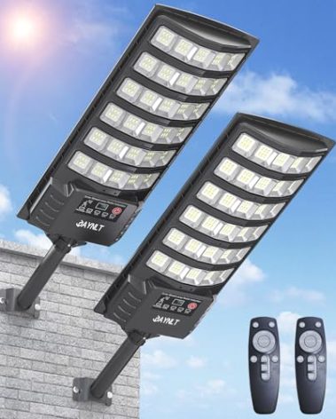 JAYNLT Solar Lights Outdoor, 5 Lighting Modes Solar Flood Security Light with Motion Sensor & Dusk to Dawn&Remote, 7000K Street Lamps for Yard, Entryway Garage - 2PACK