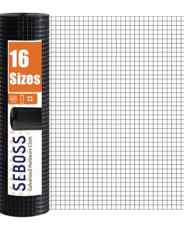 SEBOSS Black Hardware Cloth 1/2 inch 36 x 100 Ft 19-Gauge, Vinyl Coated Wire Mesh Roll, Chicken Wire Mesh, Chicken Wire Fencing, Wire Fence Roll, Garden Fence, Wire Cloth