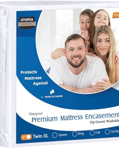 Utopia Bedding Premium Waterproof Bed Bug Mattress Cover, Twin XL Zippered Mattress Protector, 12 Inches Deep, Dust Mite Proof 6-Sided Mattress Encasement for Bed