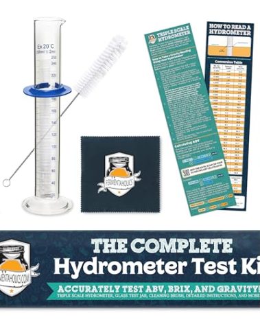 Fermentaholics Triple Scale Hydrometer Test Kit | Hydrometer Test Jar Kit | Make Wine, Beer, Mead, Cider, and More | Measure ABV, Brix, and Specific Gravity (Hydrometer Test Kit - Glass Test Jar)