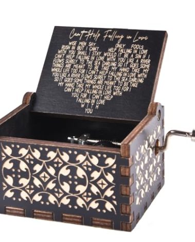 byykit Can't Help Falling in Love Wood Music Box, Antique Engraved Musical Boxes Case for Love One Wooden Music Box - Gifts for Lover, Boyfriend, Girlfriend, Husband, Wife (Black)