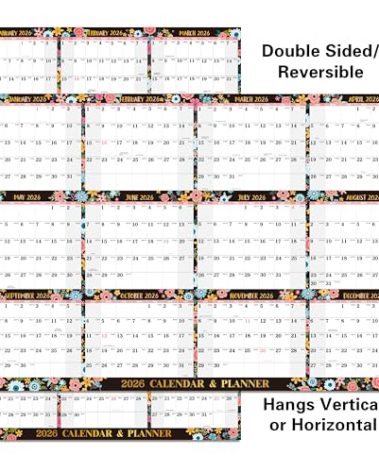 2026 Dry Erase Calendar - Yearly Wall Calendar 2026, 34.6" X 22.9", Jan.2026 - Dec.2026, 2026 Wall Calendar 12 Month with Thick Paper, Vertical/Horizontal