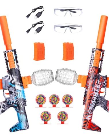 2 Pack Splatter Blasters, Full Auto Splat Blaster Toy Kits, 50000+, 10 Rs Per Seconds, 600 Hopper, Outdoor Team Game Activities Toy, 2 Rechargeable Batteries, Age 12+ Year Up