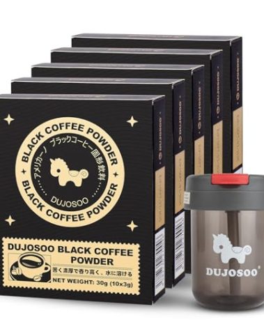 DUJOSOO Instant Coffee Packets, 100% Arabica Beans,Dark Roast, Sugar free, Cold/Hot Brew,Low Acidity, 50 Single Serve Packets
