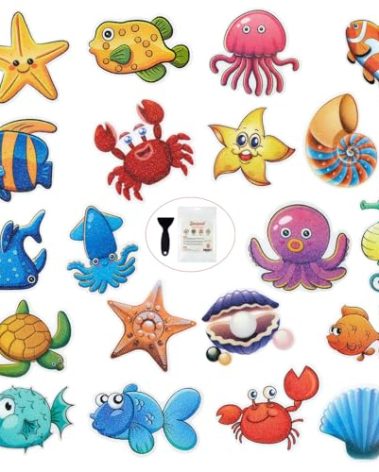 Secopad 20PCS Non Slip Bathtub Stickers, Large Sea Adhesive Kids Anti Slip Decal Threads for Shower and Bath Tub with Premium Scraper