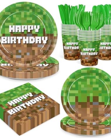 168pcs Green Birthday Party Decorations Green Plates Napkins Party Supplies Disposable Paper Cups Tableware Set for Boys Kid Teen Birthday Decor Serves 24