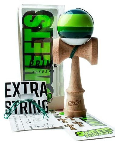 Sweets Kendamas 5-Stripe Boost Kendama - All Levels, Improves Hand Eye Coordination, Reflexes, Stripe Design, Extra String Accessory Gift Bundle (Dougie)
