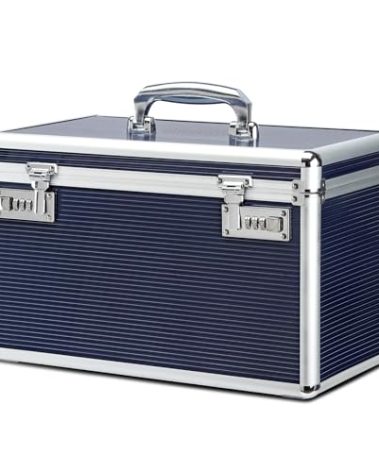 HEWEI WORKS Large Capacity Combination Locking Medicine Box with Portable Storage Case, 15 x 8.7 x 9.3 Inch, Childproof Medication Lock Organizer, Lockbox for Secure Cash, ID Documents (Blue/X-large)