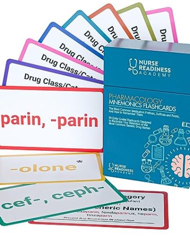 Pharmacology Mnemonics Flashcards: 60 Color Coded Flashcards for Learning The Most Common Generic Drug Names - for Nursing Students, Pharmacy Techs, and Med Students