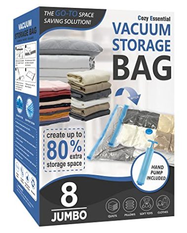 8 Jumbo Vacuum Storage Bags, Space Saver Bags Compression Storage Bags for Comforters and Blankets, Vacuum Sealer Bags for Clothes Storage, Hand Pump Included