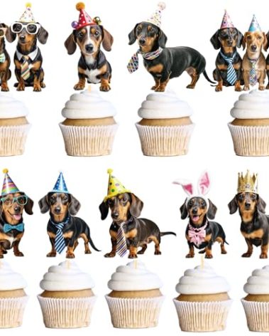 Dachshund Dog Birthday Party Decorations - InIsaJace 36PCS Dachshund Cupcake Toppers Decor Weenie Dog Cupcake Picks Decoration