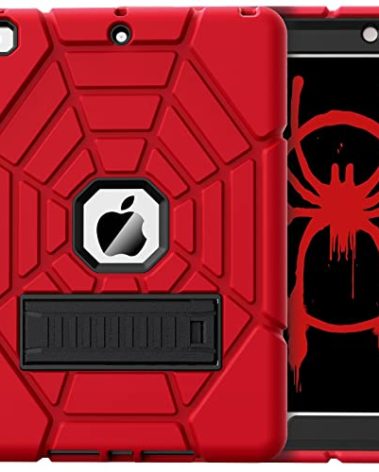 Grifobes for iPad 6th/5th Generation Cases 2018/2017, for iPad Air 2 Case 2014 9.7 inch, Heavy Duty Shockproof Rugged Protective i Pad 5 6 Gen 9.7" Case with Stand for Kids Boys(Red+Black)