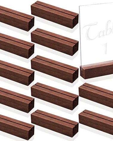 Zonon Wood Place Card Holders - Table Number Stands for Wedding Party Events (Walnut Color, 4.6 x 1.1 x 0.9 Inch)