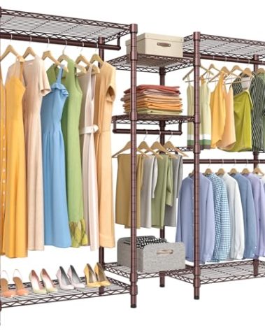 VIPEK Classic V6 Wire Garment Rack Heavy Duty Clothes Rack for Hanging Clothes, 5 Tiers Freestanding Closet Rack Large Size Metal Clothing Rack with 7 Shelves & 4 Hanging Rods, Max Load 850LBS, Bronze