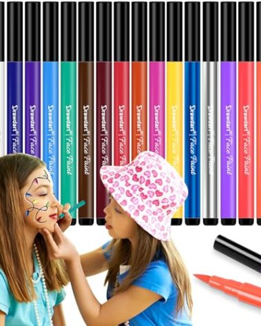 Drawdart 18 Colors Face Painting Markers - Water Resistant, Sweatproof, Waterproof Tattoo Pen for Halloween Body Paint - Anti-Smudge for Party, Kids, Adults