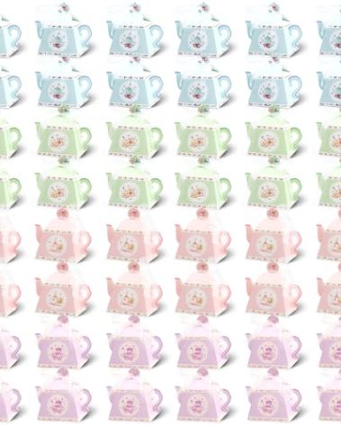 48 Pcs Tea Party Favor Boxes Vintage Floral Teapot Box Flower Gift Boxes Teapot Candy Box Tea Party Decorations for Tea Time Garden Wedding