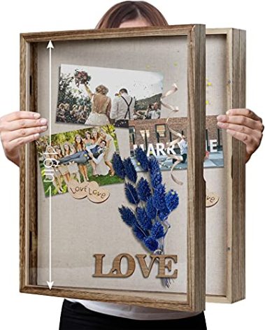 Shadow Box 13x16 Display Linen Background and 8 Stick Pins Solid Wood Memory Box Display Case for Photo,Sports Memorabilia, Awards, Medals and Tickets.