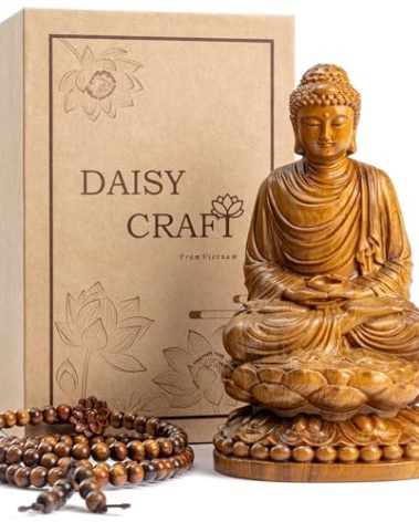 DAISYCRAFTVN Wooden Buddha Shakyamuni Statue - Meditation Accessories, Feng Shui Decor, Zen Spiritual Gifts, Home and Altar Decoration, Buddha Room and Indoor Décor