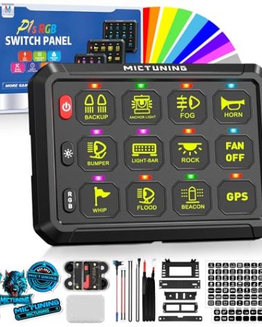 MICTUNING P1s RGB 5 Inch 12 Gang Switch Panel, High Power 6 Level Brightness Multifunction Toggle Switch Momentary Circuit Control Relay System Box for Truck RV Offroad Marine, w/Silicone Cover