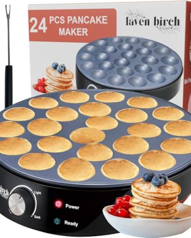 24PCS Mini Pancake Maker Machine, Nonstick Electric Dutch Pancakes Griddle, Adjustable Heat Multi-Use Poffertjes Pan, Simple & Easy Baker for Home and Restaurants, Perfect for Breakfast & Desserts