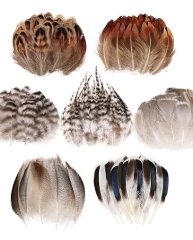 MAOFENG 210pcs 7 Styles Natural Bulk Feathers Assorted Mixed Feathers for DIY Crafts Dream Catcher Wedding Hair Hats Decoration,Guinea Fowl Feathers