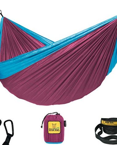 Wise Owl Outfitters Hammock for Camping Double Hammocks Gear for The Outdoors Backpacking Survival or Travel - Portable Lightweight Parachute Nylon DO Fuchsia Sky Blue