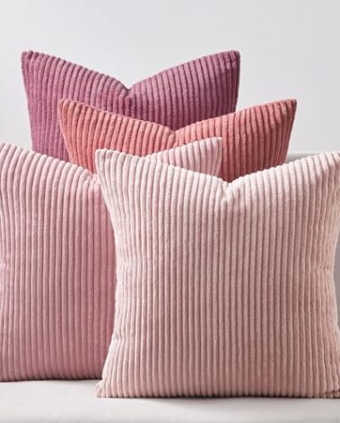 Topfinel Pink Throw Pillow Covers 16x16 Inch Set of 4,Soft Farmhouse Corduroy Decorative Cushion Cover,Square Cute Pillow Case for Gril's Bedroom Couch Sofa Living Room,Spring Series Home Decor