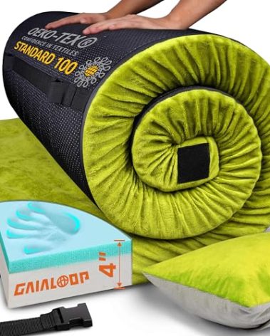 GAIALOOP 4 INCH Thick Memory Foam Camping Mattress, Roll Up Floor Sleeping Mat Camp Cot Mattress Pad Travel Camping Couch Bed for Guest Adults Side Sleepers [Single:75 * 30 * 4"]