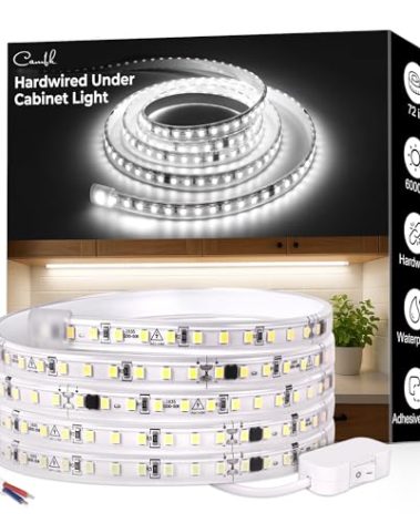 72inch Hardwired Under Cabinet Lighting for Kitchen, 6000K White Wired Undercounter Waterproof Led Strip Lights, Luces para Cocina Bajo Gabinete Under Shelf Lights