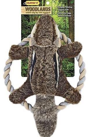 RUFFIN' IT Rhode Island Textile Woodlands Chipmunk Plush Dog Toy with Rope Chew Ring, Mutli, 8.5 inch (Pack of 1), All Breed Sizes