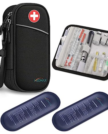 MEDMAX Insulin Cooler Travel Case with 2 Ice Pack, Water Resistant Insulated Diabetic Medication Organizer Carrying Bag with Extra Pouch for Insulin Pen and Other Diabetic Supplies (Black)