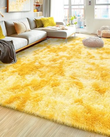 Xexsin Ultra Fluffy Area Rugs for Living Room Bedroom, 6x9 Fuzzy Large Living Room Rugs, Thick Shag Rug for Dorm, Soft Non Slip Kids Girls Boys Rug for Home Decor Aesthetic, Tie-Dyed Yellow