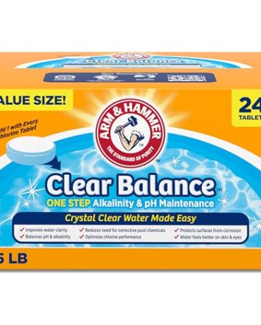 ARM & HAMMER Clear Balance Swimming Pool Alkalinity pH Maintenance Tablets, White, 1 Pack, 24 Count