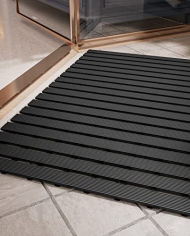 Shower-Mat Non Slip, PADOOR Heavy Duty Bathtub-Mat Curlable Quick Drain Sturdy Bath Tub Mat Without Suction Cups for Indoor Outdoor Use 17x36 Inch Black