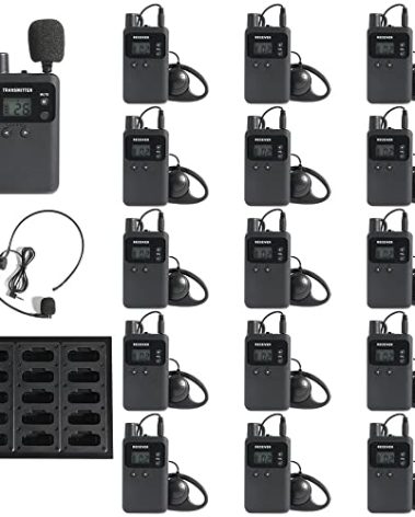 AGJ Wireless Tour Guide System, Tour Guide Microphone and Speaker, Tour Guide Headsets 1 Transmitter 15 Receivers 1 Charger Court Church Translation System for Factory School