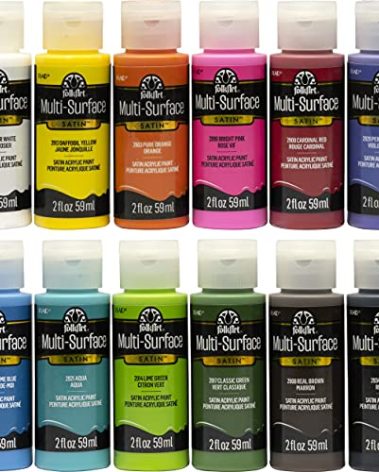 FolkArt PROMO830 Multi Satin Finish Acrylic Craft Paint Set Designed for Beginners and Artists, Non-Toxic Formula That Works on All Surfaces, 2 oz, 2 Fl Oz (Pack of 12), Colors may vary, 24
