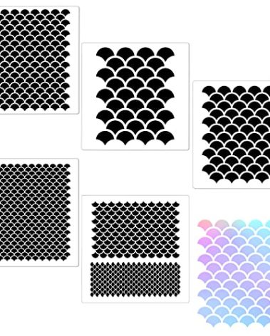 Chinco 5 Pcs Mermaid Scale Stencil Reusable Makeup Fish Scale Template Large Plastic Wall Stencil for Halloween Dress up Cosplay DIY Arts Painting on Wall Face Body(6 x 6 Inch)
