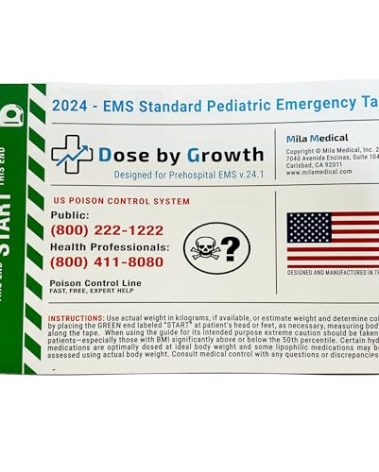 2024 Updated Dose By Growth EMS Standard Pediatric Emergency Length-Based Tape with Broselow Compatible Color Zones Designed for Paramedics, Nurses & EMS Providers