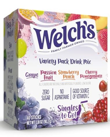 Welch's Singles To Go Variety Pack, Watertok Powdered Drink Mix, Includes 4 Flavors, Grape, Passion fruit, Strawberry Peach, Cherry Pomegranate, 1 Box (40 Servings)