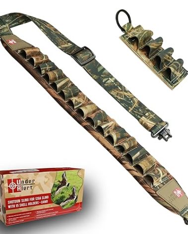 Underalert Shotgun Sling 12 Gauge with 15 Shell Holders, Comfortable Padded Gun Sling with Thumb Loop and Built-in Swivels, Adjustable 2 Point 12ga Shotgun Strap for Hunting Turkeys & Waterfowl