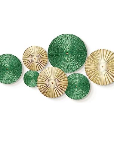 TEIPAI Emerald Green and Gold Wall Decor for Living Room, 7PCS Modern Metal Wall Art Hanging Sculptures for Office Bedroom Decoration, Brass Gold Home Decor for Gallery Wall Guest Room Bathroom