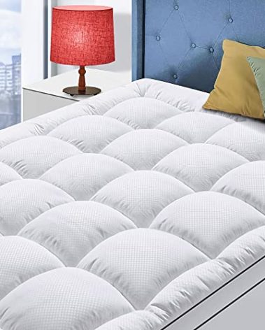 King Size Mattress Topper for Back Pain, Cooling Extra Thick Mattress Pad Cover with 8-21 inch Deep Pocket, Plush Pillow Top Mattress Topper Overfilled with Down Alternative, King Size, White