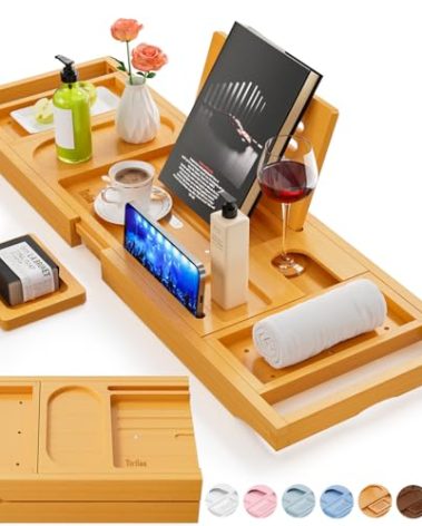 Premium Bathtub Tray Caddy, Expandable Bath Tray, Unique House Warming Gifts, New Home, Anniversary and Wedding Gifts for Couple, Bridal Shower Gift for Women