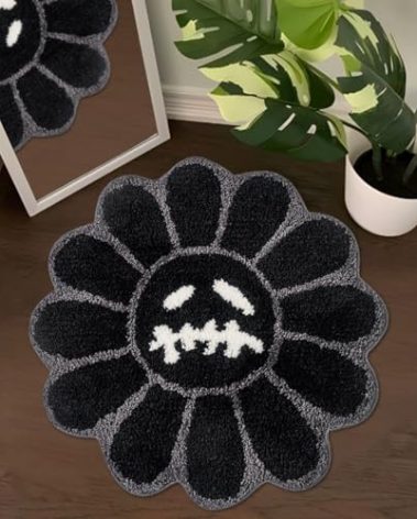 Shovagy Trippy Happy Face Rug Cool Gothic Skull Bathroom Rugs Horror Goth Ghost Smile Face Bath Rug 2.6FT Extra Soft Tufted Bath Mat Non Slip Quick Dry Bath Mats for Bathroom (Black)