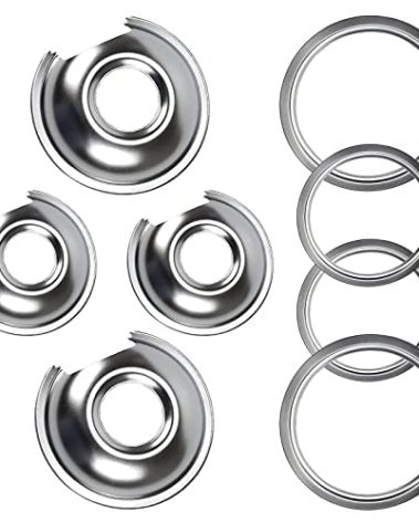 Burner Drip Bowl 2 Large 8'' WB32X10013 & 2 Small 6'' WB32X10012 Chrome Drip Pan Set 4-Pack Fits for GE Electric Range by APPLIANCEMATES Replacement Parts (2) 6" Pan/Ring & (2) 8" Pan/Ring