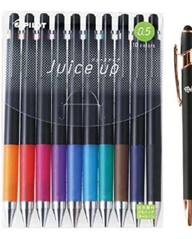 Juice up 04 Pilot 05 Retractable Gel Ink Pen 0.5mm Extra Fine Point 10 Color Set (LJP-20S5-10C) With Kanji LOVE Sticker Black,Red, Blue, Blue Green, ?range, Pink, Violet, Light Brown 4.2*4.48*0.47 in