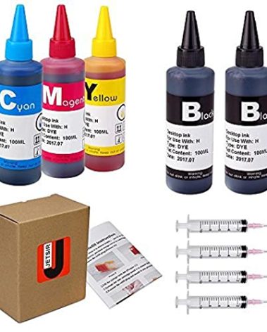 JETSIR 4 Color Ink Refill kit for HP 950 951 932 933 60 61 952 902 901 62 63 21 22 920 940 934 564 711 970 971 94 95 96 Ink Cartridge (2 Black 1 Cyan 1 Magenta 1 Yellow) 100ML x5 Bottle with Syringe