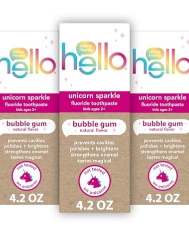 hello Unicorn Sparkle Kids Toothpaste with Fluoride, Bubble Gum Toothpaste, 4.2 Oz Tube (Pack of 3)