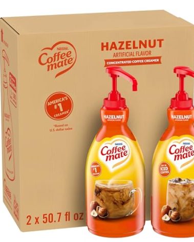 Nestle Coffee mate Coffee Creamer, Hazelnut, Concentrated Liquid Pump Bottle, Non Dairy, No Refrigeration, 50.7 fl oz (Pack of 2)
