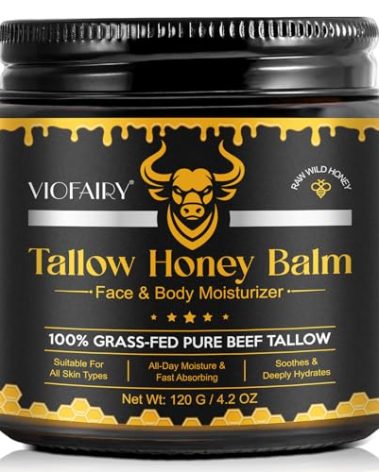 KZUO Beef Tallow for skin, Beef Tallow, Hydrating Tallow Balm with Raw Honey and Beeswax, Grass-Fed Beef Tallow & Raw Wild Honey Blend, Body & Face Moisturizer, Natural Formula